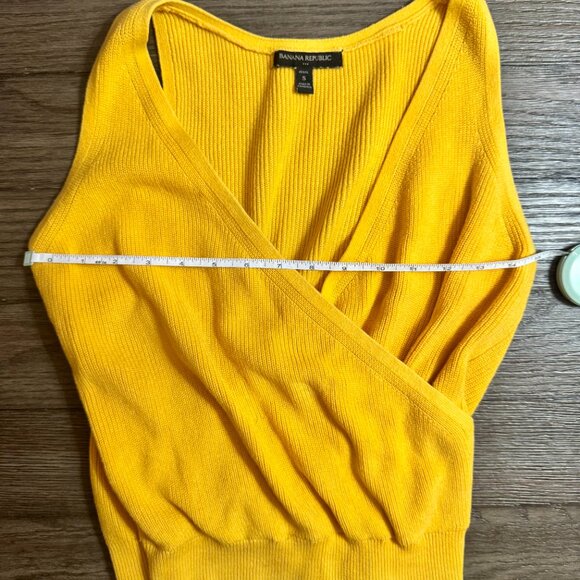 Banana Republic Wrap Front Ribbed Knit Tank Top Yellow Small Petite 100% Cotton - Picture 3 of 9